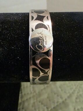 Coach Silver-Tone Signature C Logo Bangle Bracelet